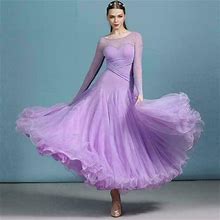 Womens Long Ball Gown Evening Ballroom Modern Tango Dance Rhinestone Dresses 2Xl