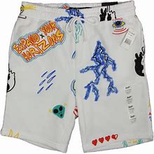 BROOKLYN CLOTH Mfg. Scrible Print Fleece Shorts- M- NEW- Punk Rock Sweatshorts