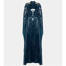 Erdem, Caped Sequined Gown, Women, Blue, US 4, Dresses, Viscose