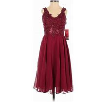JJ's House Cocktail Dress - A-Line Scoop Neck Sleeveless: Burgundy Print Dresses - Women's Size 0
