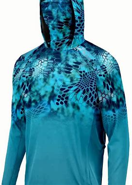 Men's Sun Protection Hoodie, Long Sleeve Comfy Quick Dry Tops For Men's Outdoor Fishing Activities,Peacock Blue,All-New,Temu