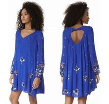 Free People Oxford Blue Boho Babydoll Dress Embroidery Size Xs