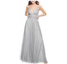 Wtoo Womens Blue Sleeveless V Neck Full-Length Shift Formal Dress Size: 14