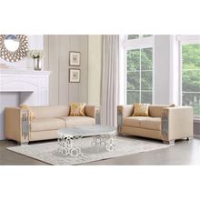 2-Piece PU Leather Living Room Set With Sofa And Loveseat, Cream