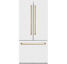 ZLINE 36 in. 19.6 Cu. Ft. Built-In French Door Refrigerator With Internal Water And Ice Dispenser In White Matte With Bronze Accents, RBIVZ-WM-36-CB