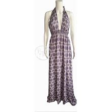 Loveshackfancy Dresses | Loveshackfancy Purple Print Halter Neck 100% Silk Maxi Dress Printed Tie Neck | Color: Purple/White | Size: M