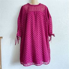 Susina Dresses | Susina Magenta Long Sleeve Sheer Relaxed Tunic Dress Large Smocked Smocked | Color: Pink | Size: L