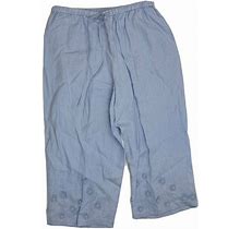 Vintage Pants & Jumpsuits | Vintage Linen Floral Applique Elastic Pull On Cropped Pants Coastal | Color: Blue | Size: 1X