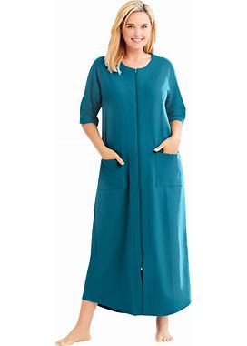 Plus Size Women's Long French Terry Zip-Front Robe By Dreams & Co. In Deep Teal (Size 2X)