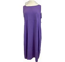 New Eileen Fisher Empire Waist Casual Dress Lilac Viscose Jersey Sleeveless SZ L