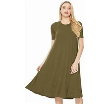 Moa Collection Women's Oversize Solid Casual Comfy Short Sleeve Jersey Knit A-Line Midi Dress