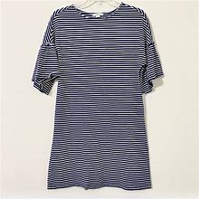 Beachlunchlounge Dresses | Beachlunchlounge Oversized Navy White Striped Shift Dress Bell Sleeve | Color: Blue/White | Size: Xs
