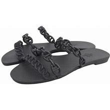 Hermes Rivage Triple Chaine Dunkle Rubber Sandals 35 Black