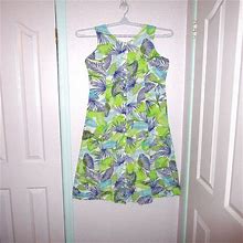 Blair Dresses | Blair Hawaiian Tropical Palms Midi Size Pm Dress Sleeveless V-Neck Rayon Flowy | Color: Green/Purple | Size: Mp