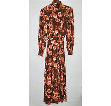Alexia Admor Dresses | Alexia Admor Womens Brown Floral Mock Neck Belted Peasant Maxi Dress Size 12 Nwt | Color: Brown/Pink | Size: 12