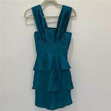 Spotlight Dresses | Spotlight By Warehouse Green Silk Tiered Empire Dress Size S | Color: Blue | Size: S