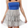 Buckle Dresses | New Blue Crochet Lace Layered Strapless Babydoll Dress | Color: Blue/Cream | Size: Various
