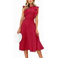 Ecowish Womens Dresses Elegant Ruffles Cap Sleeves Summer Aline Midi Dress Red Small