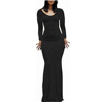 Aayomet Plus Size Dresses Long Sleeve V Neck Swiss Dots Maxi Dress Boho Long Dress High Waisted A-Line Ruffle Dress,Black L