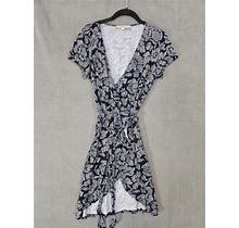 Loft Womens Wrap Midi Dress Petite Size Mp Navy Blue Floral Short