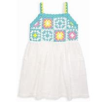 Design History Little Girl's Crochet Seersucker Dress - Blue Sea Combo - Size 6