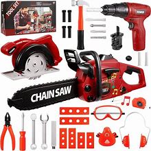 Pretend Play 36 PCS Kids Tool Set With Toy Chainsaw Electronic Toy Drill With Sound And Light, Pretend Play Kids Tool Box Construction Toy, Great Toy Tool Set For Toddlers Boys Girls Ages 3+ At Christmas