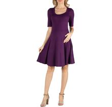24Seven Comfort Apparel Knee Length A Line Elbow Sleeve Maternity Dress - Purple - Size XXL
