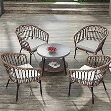 Grand Patio Outdoor Tully 5-Piece Steel All-Weather Wicker Boho Chat Set With Cushion, Tan