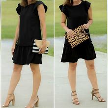 Loft Dresses | Ann Taylor Loft - Flutter Sleeve Little Black Shift Dress - Black, Medium Petite | Color: Black | Size: Mp
