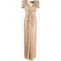 Jenny Packham - Embellished V-Neck Dress - Women - Polyester - 18 - Gold