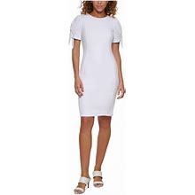 Calvin Klein Dresses | Calvin Klein Womens White Tie Short Sleeve Sheath Dress Petites 6P | Color: White | Size: 6P