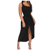 Women's Summer Solid Strapless Long Dress Beach Split Dress Party Club Dress
