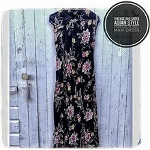 Talbots Dresses | "Friends" Dress Vintage 90S Sheer Asian Tropical Floral Maxi | Color: Black/Pink | Size: 8P