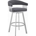 Armen Living Bronson 29" Faux Leather Bar Stool In Gray/Stainless Steel, Bar Stools