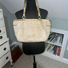 Coach Gallery Gold Lurex Signature East West Tote Bag Handbag Shoulder Bag - Women | Color: Gold | Size: L