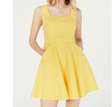 City Studio Junior Womens 5 Yellow Sleeveless Pockets Lined Fit Flare