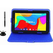 7" Quad Core 2GB RAM 32GB Storage Android 12 Tablet With Blue Leather Case/ Pop Holder And Pen Stylus", Blue