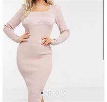 Asos Dresses | Missguided Long Sleeve Midi Dress With Ruched Bust In Rose | Color: Pink | Size: 8