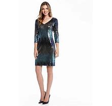Karen Kane Blue Waterfall Sequin Knee-Length Sheath Dress Size M Xl
