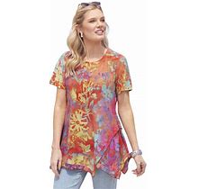 Tropical Floral Textured Tunic Top In Orange Size 1X By Northstyle Catalog