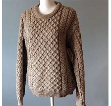 Aran Crafts Wool Sweater Cable Knit Size Small Heather Brown Pullover