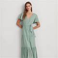 Ralph Lauren Shadow-Gingham Belted Cotton-Blend Dress In Soft Laurel