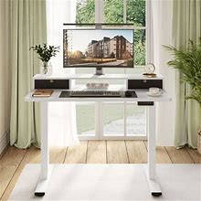 Inbox Zero Lysandre Home Office Height Adjustable Standing Desk W/ 2 Drawers Wood/Metal In White | 48.6 H X 47.3 W X 23.6 D In | Wayfair