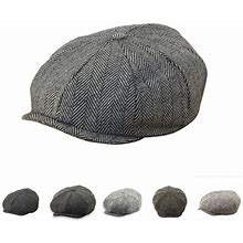 Newsboy Hat Men Beret Cabbie Driving Hunting Caps Vintage Tweed Berets Flat Peaked Cap Street Hats For Men Women(Gray,M)