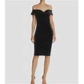 $245 Bardot Women's Black Velvet Off-Shoulder Party Sheath Midi Dress