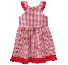 Rare Editions Toddler Girls Red Checkered Strawberry Appliqué Dress, 4T, Cotton