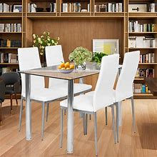 MTFY Dining Table Set,5 Pieces Dining Set With Modern Tempered Glass Top Table And PU Leather Chair Set Home Kitchen Dining Room Furniture,White