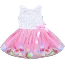 Qxutpo Girls Dresses Infant Bowknot Petals Tulle Baby Flower Gown Outfits Summer Dresses Size 3-4Y