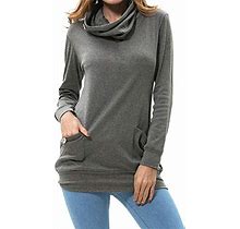 Levaca Womens Tunic Long Sleeve Cowl Neck Casual Slim Tops Shirts Deep Gray S, Small