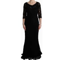 Dolce&Gabbana Women Black Dress Cotton Floral Embroidery Bodycon Wrap Sz IT 40 S